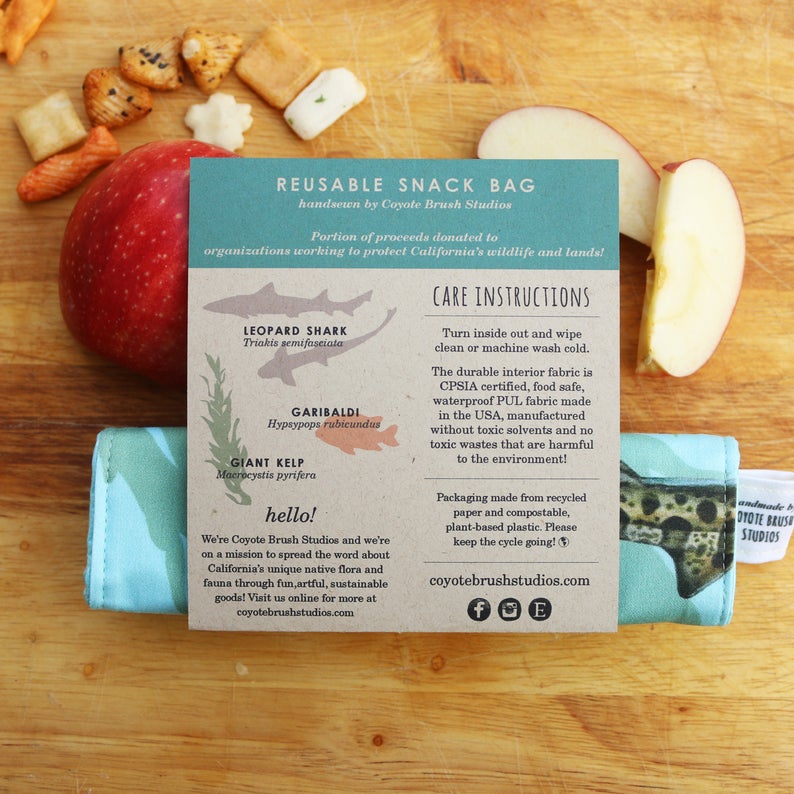 Kelp Forest Leopard Shark Reusable Snack Sandwich Bag - Zero Waste - Food Storage Bag