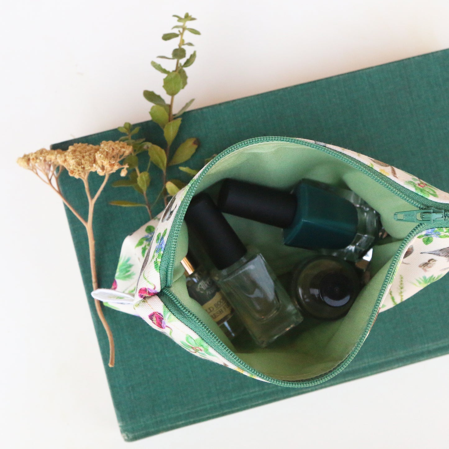 Medium Chaparral Birds and Plants Zipper Pouch - Travel Organizer Bag, Flat Purse