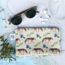 Coyote Zipper Pouch, Travel Organizer Bag, Flat Purse, Pencil and Art Case