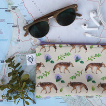 Coyote Zipper Pouch, Travel Organizer Bag, Flat Purse, Pencil and Art Case