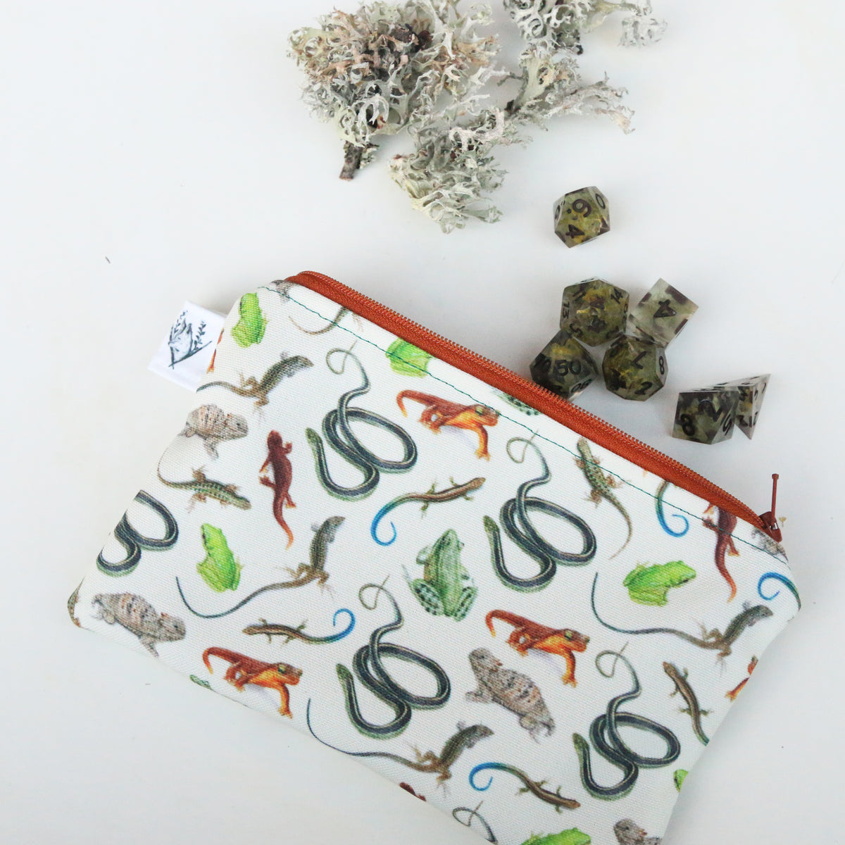 Medium California Reptiles and Amphibians Zipper Pouch - Travel Organizer Bag, Flat Purse