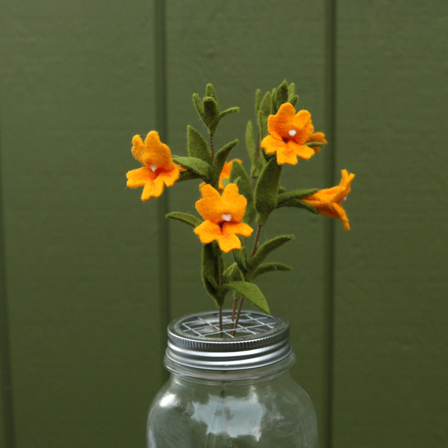 Sticky Monkeyflower Felt Flower - Diplacus aurantiacus - fiber sculpture, fabric flower