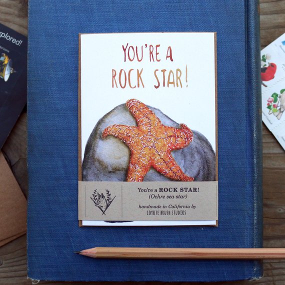 Native California ochre sea star watercolor greeting card