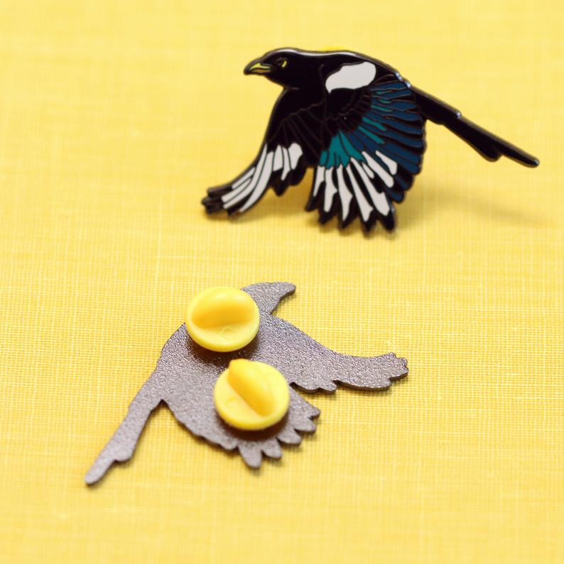 Yellow Billed Magpie Enamel Pin: California Native Bird Pin