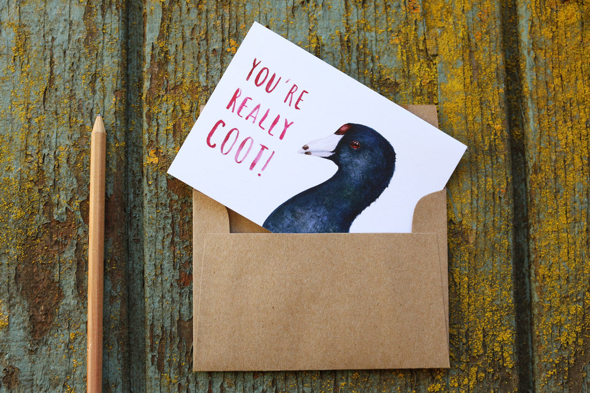Native California American coot watercolor love card
