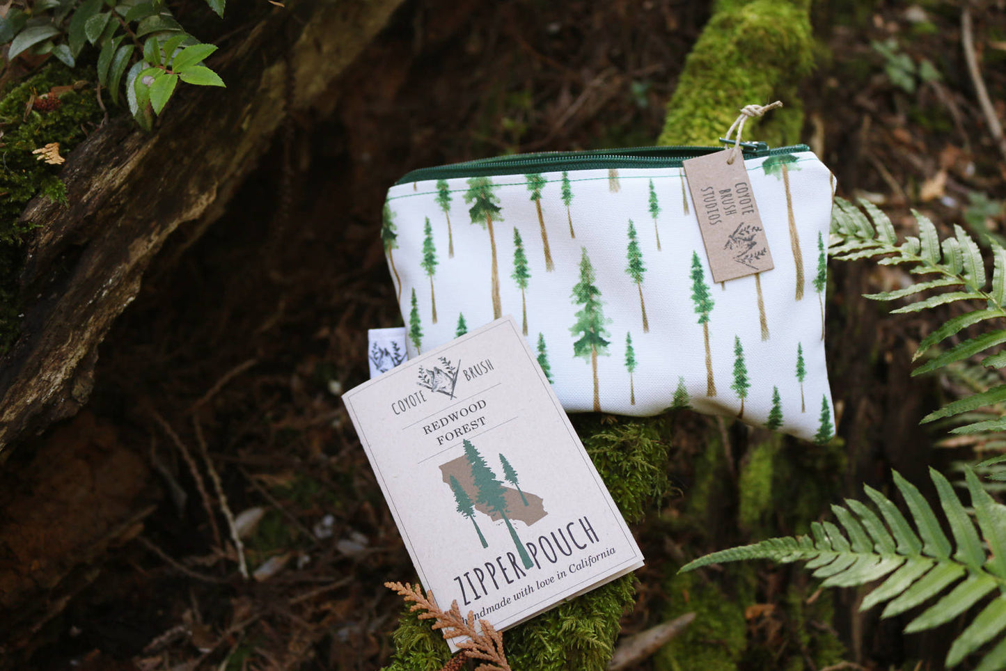 Medium Redwood Forest Zipper Pouch - Travel Organizer Bag, Flat Purse