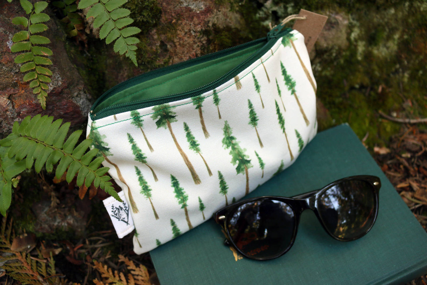 Medium Redwood Forest Zipper Pouch - Travel Organizer Bag, Flat Purse