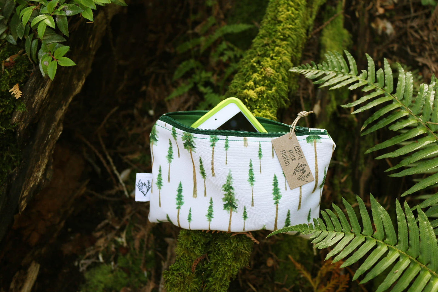 Medium Redwood Forest Zipper Pouch - Travel Organizer Bag, Flat Purse