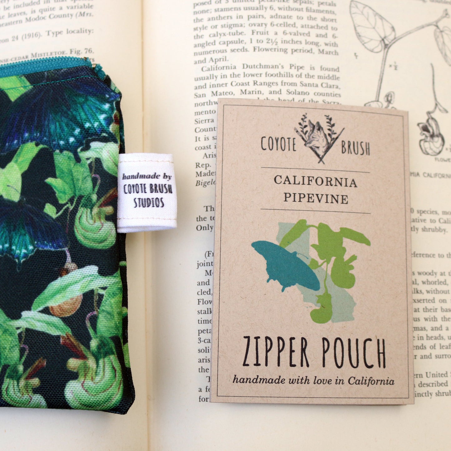 Medium Pipevine Swallowtail Zipper Pouch - Travel Organizer Bag, Flat Purse
