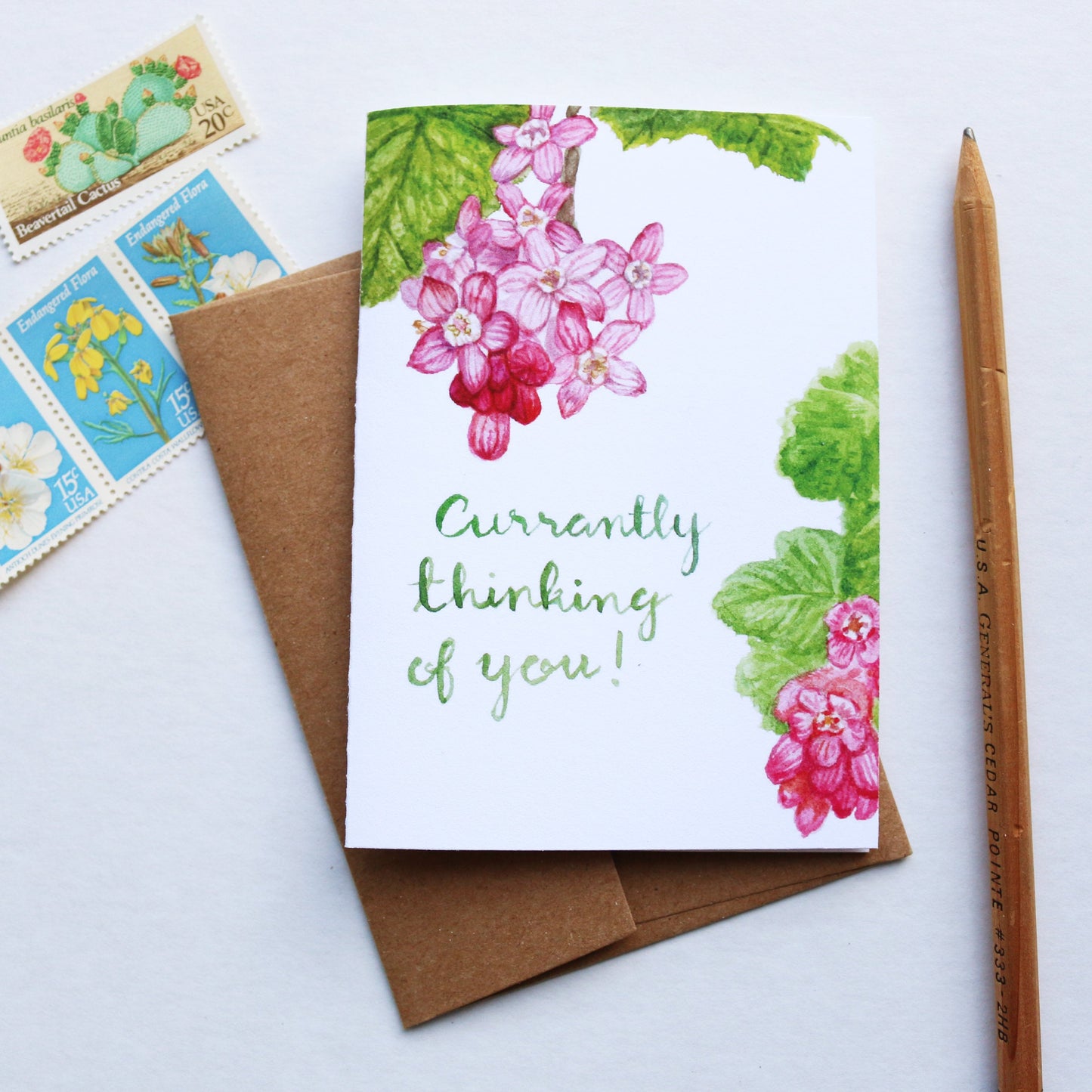 Currantly Thinking Of You Greeting Card, pun valentine's day card, plant card, currant, friendship card