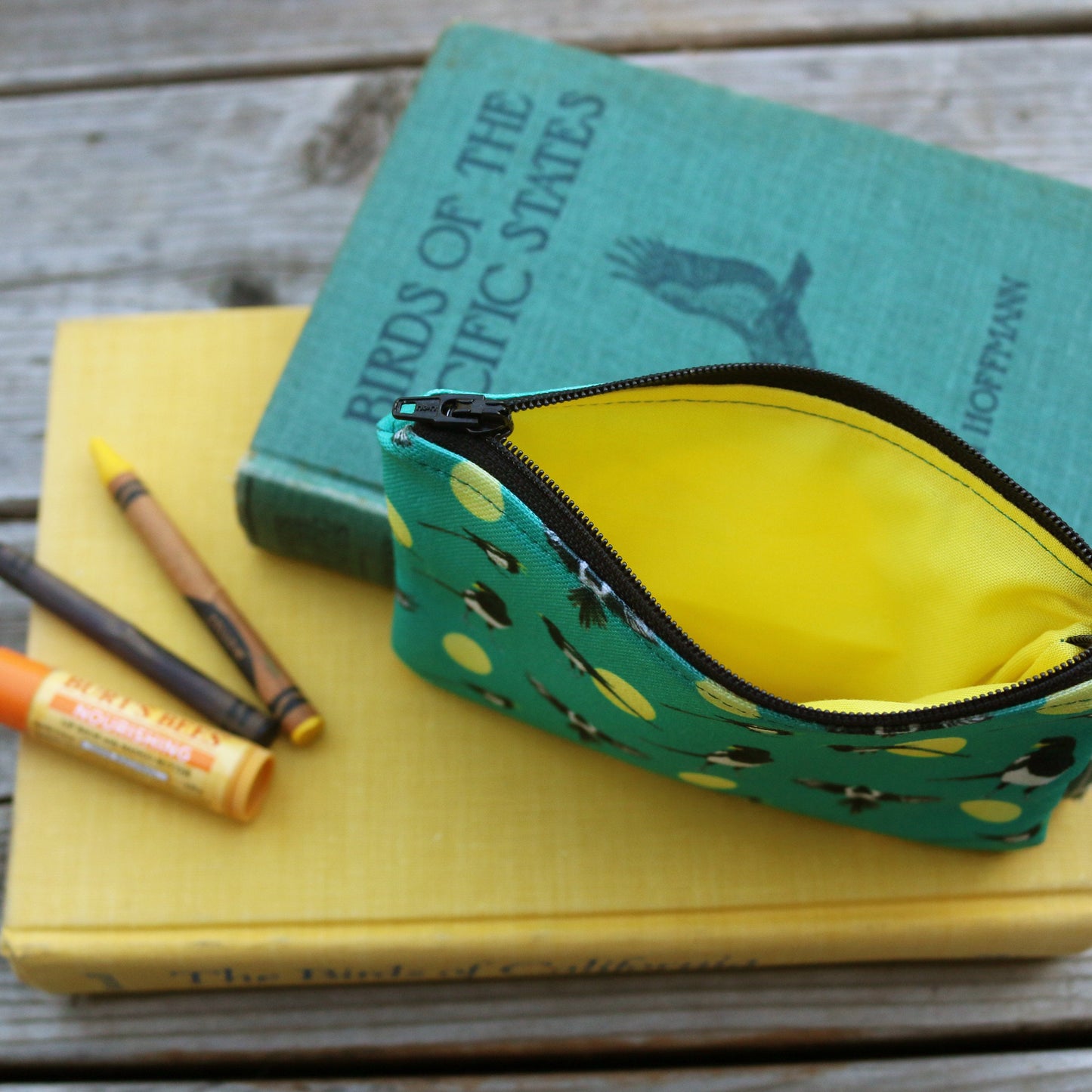 Small Yellow Billed Magpie Zipper Pouch - Coin Size Organizer Bag