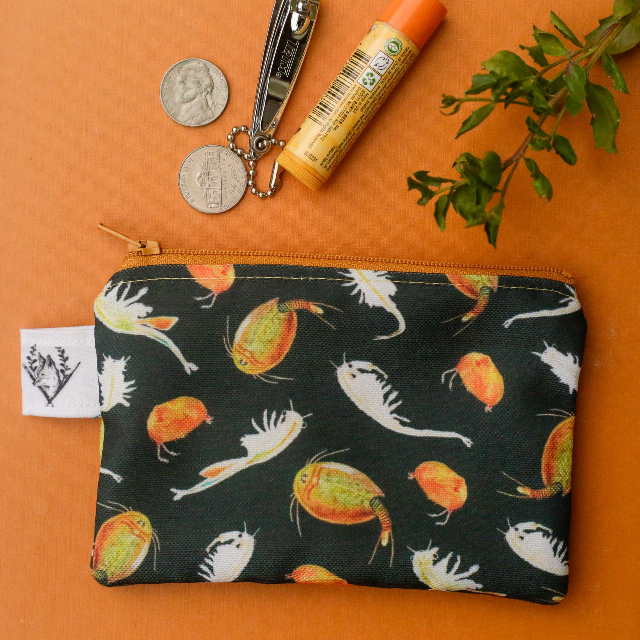 Small Vernal Pool Shrimp Zipper Pouch - Coin Size Organizer Bag