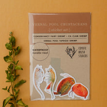 Vernal Pool Crustaceans, Four Vinyl Stickers: Fairy Shrimp, Tadpole Shrimp, Clam Shrimp