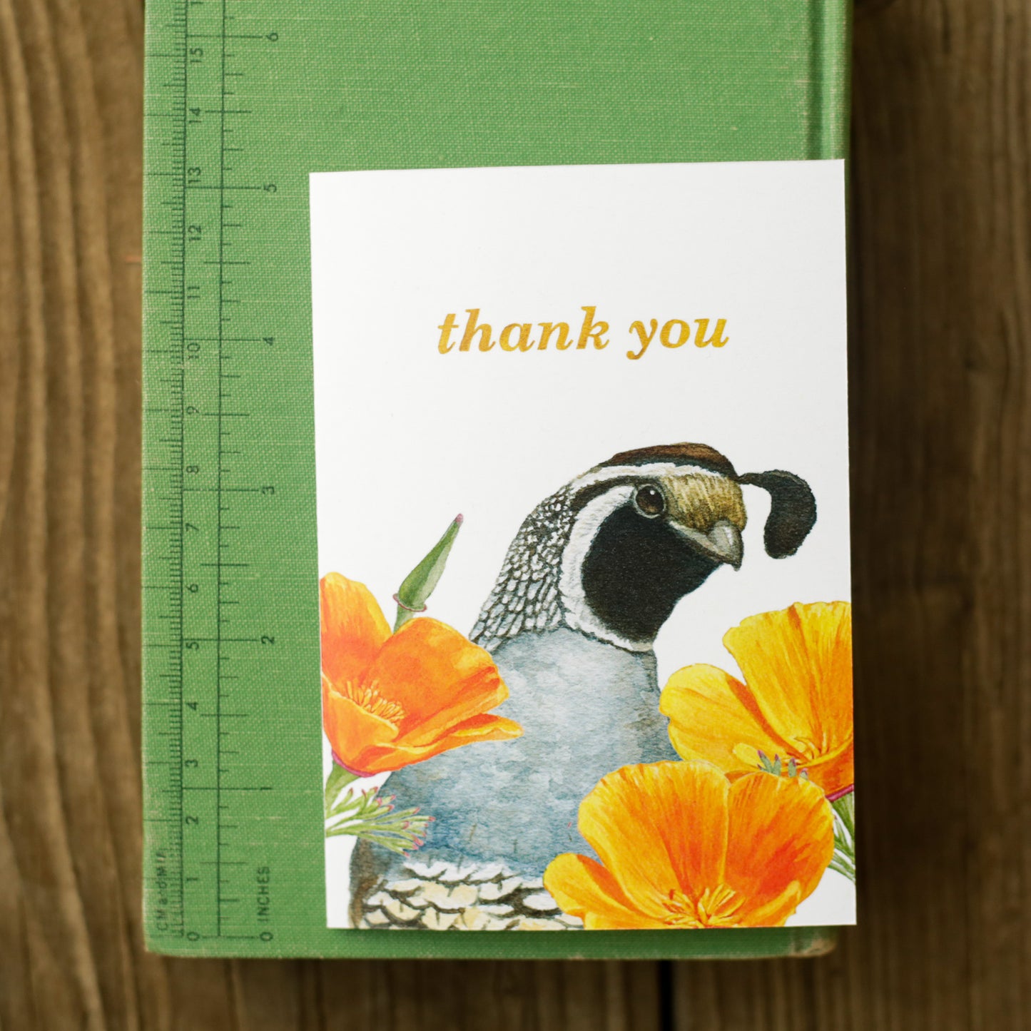 Quail and Poppy Thank You Card