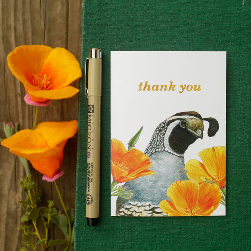 Load image 1 in gallery view. Quail and Poppy Thank You Card