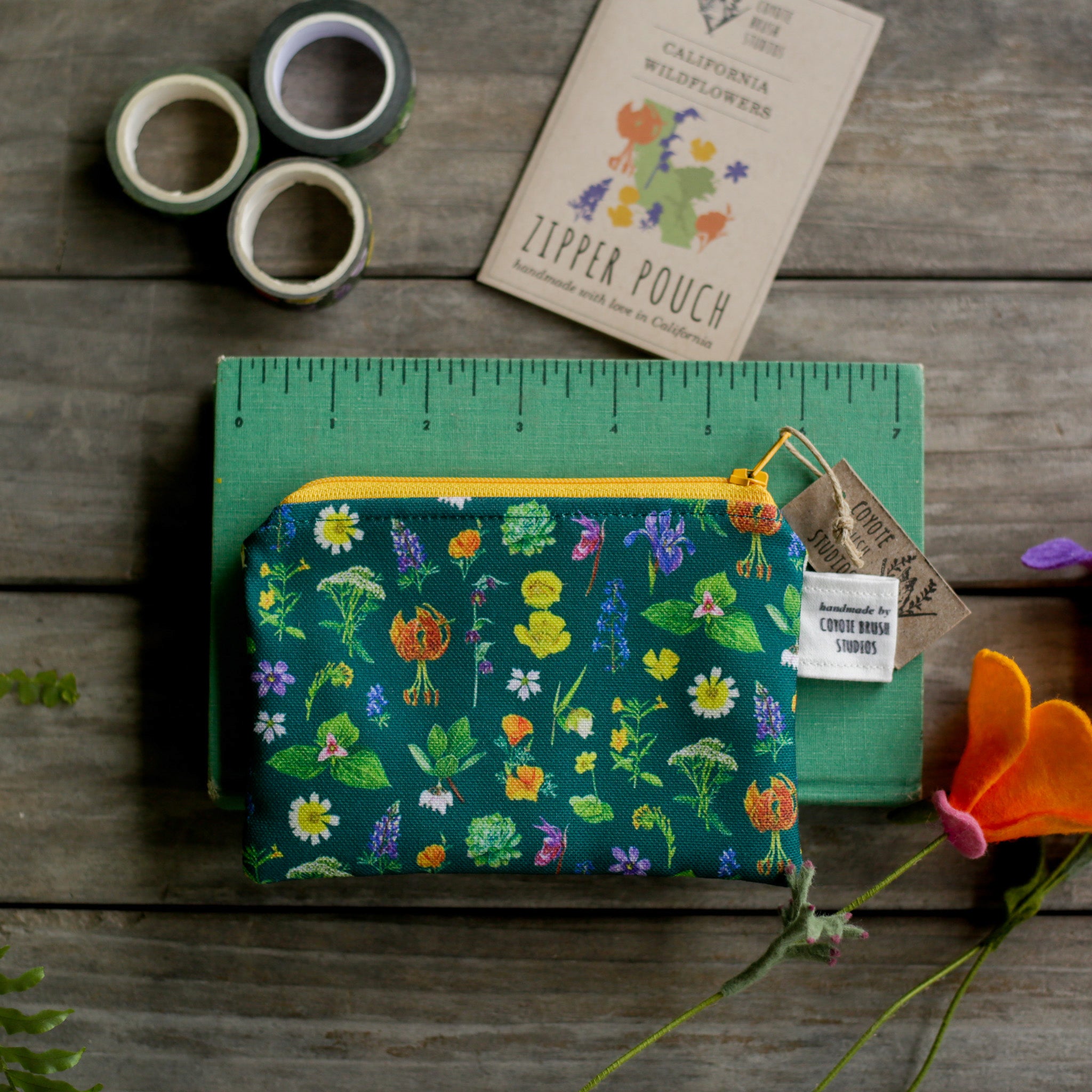 Small California Wildflowers Zipper Pouch - Coin Size Organizer Bag