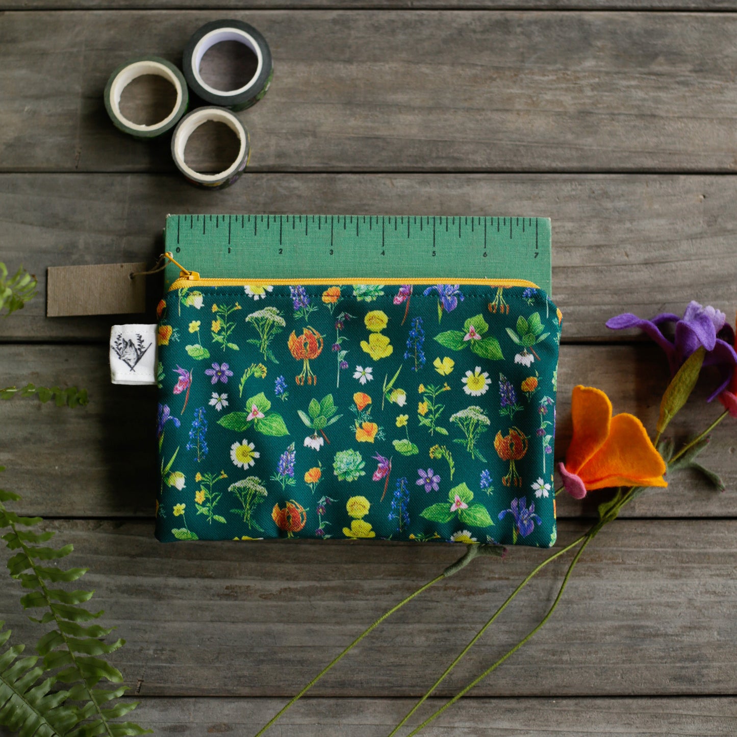 Medium California Wildflowers Zipper Pouch - Travel Organizer Bag, Flat Purse