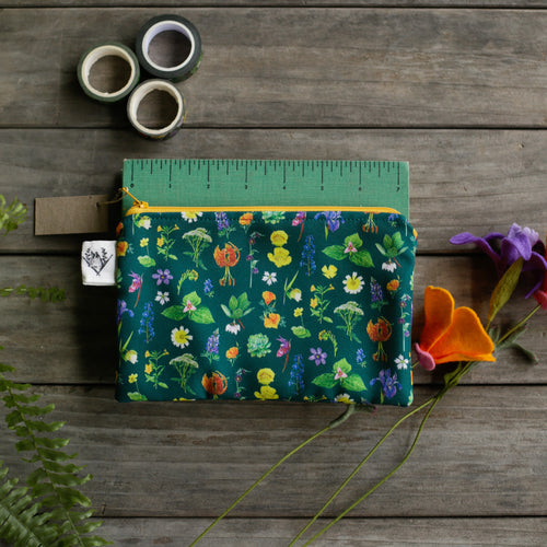 Load image 1 in gallery view. Medium California Wildflowers Zipper Pouch - Travel Organizer Bag, Flat Purse