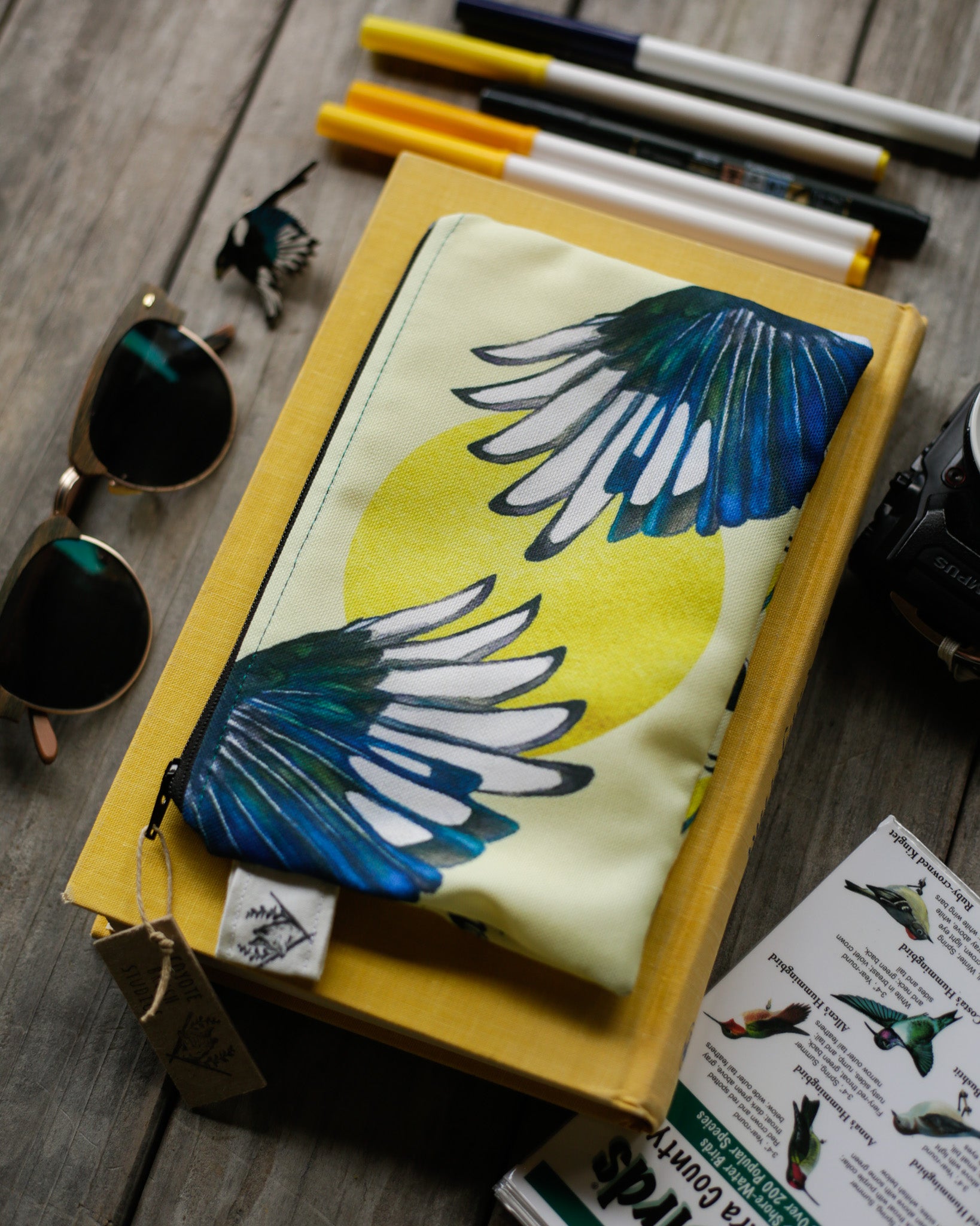 Medium Yellow Billed Magpie Zipper Pouch - Coin Size Organizer Bag
