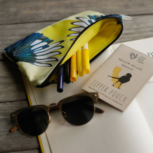 Load image 1 in gallery view. Medium Yellow Billed Magpie Zipper Pouch - Coin Size Organizer Bag
