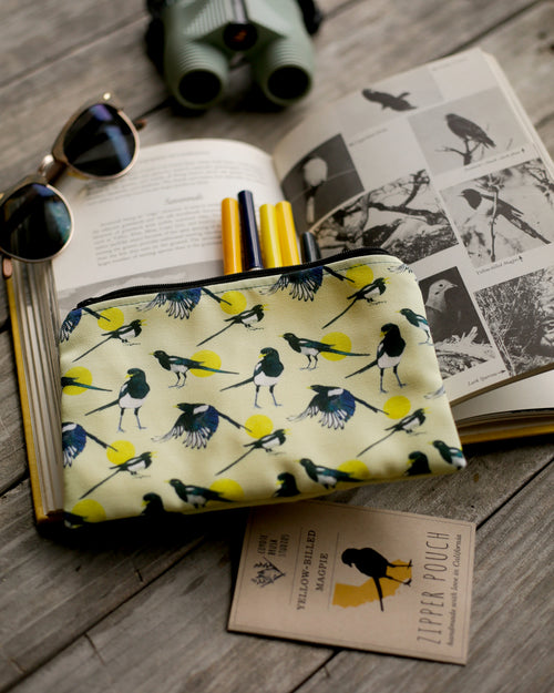 Load image 1 in gallery view. Medium Yellow Billed Magpie Zipper Pouch - Coin Size Organizer Bag