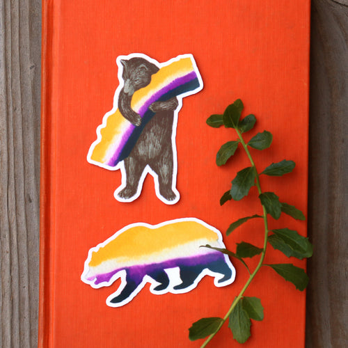 Load image 1 in gallery view. Nonbinary CA Pride Vinyl Stickers: Enby Flag Bears