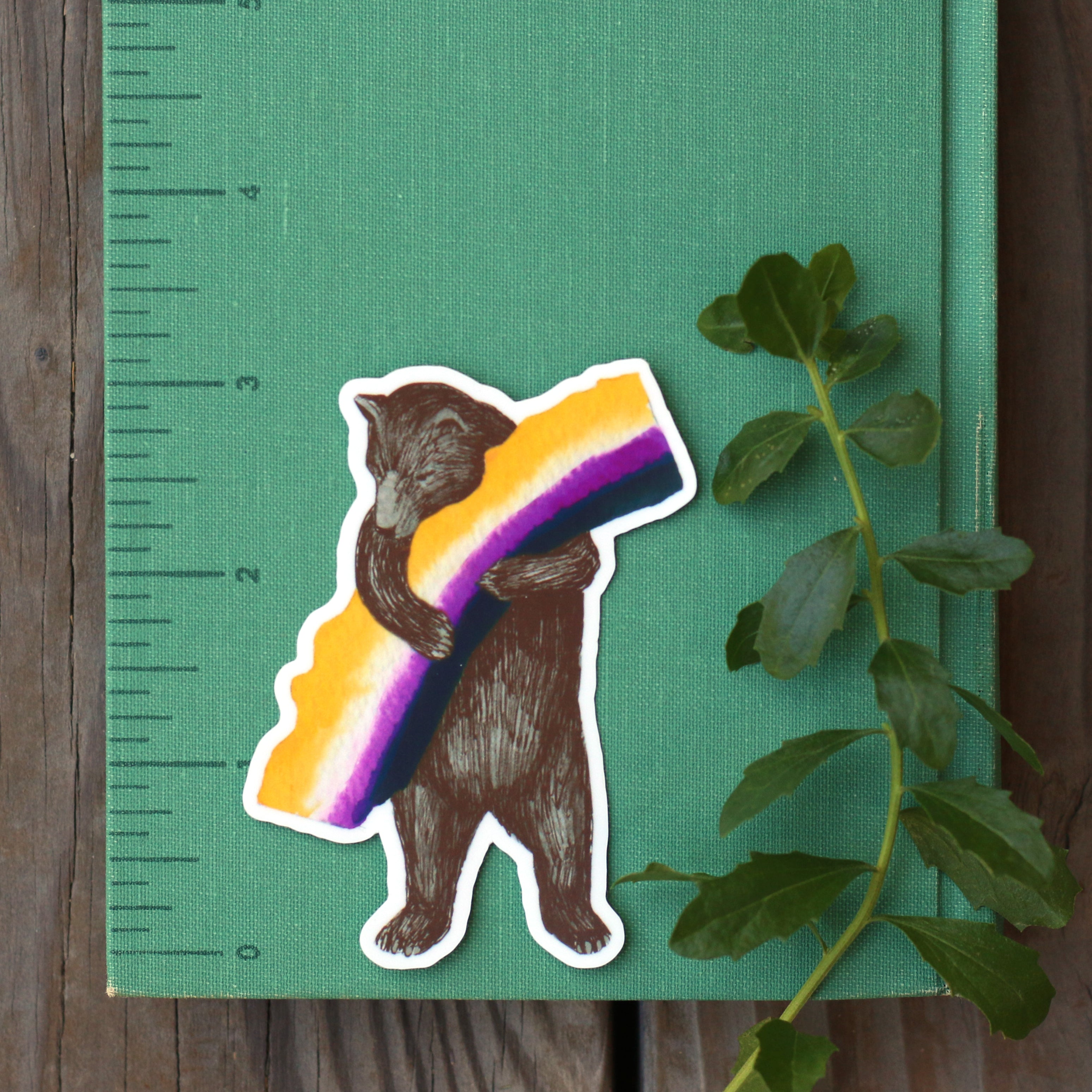 Nonbinary CA Pride Vinyl Stickers: Enby Flag Bears