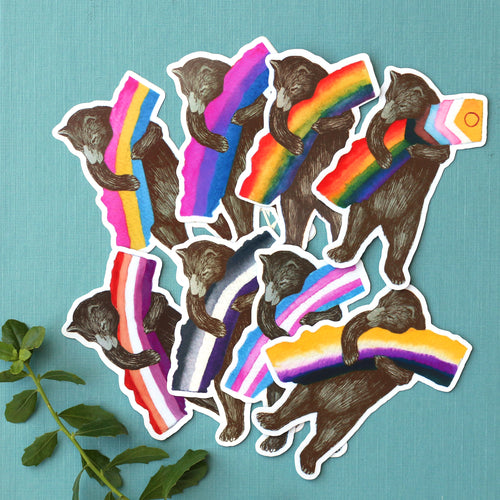 Load image 1 in gallery view. Progress Pride Vinyl Stickers: Rainbow LGBTQ Flag Bears