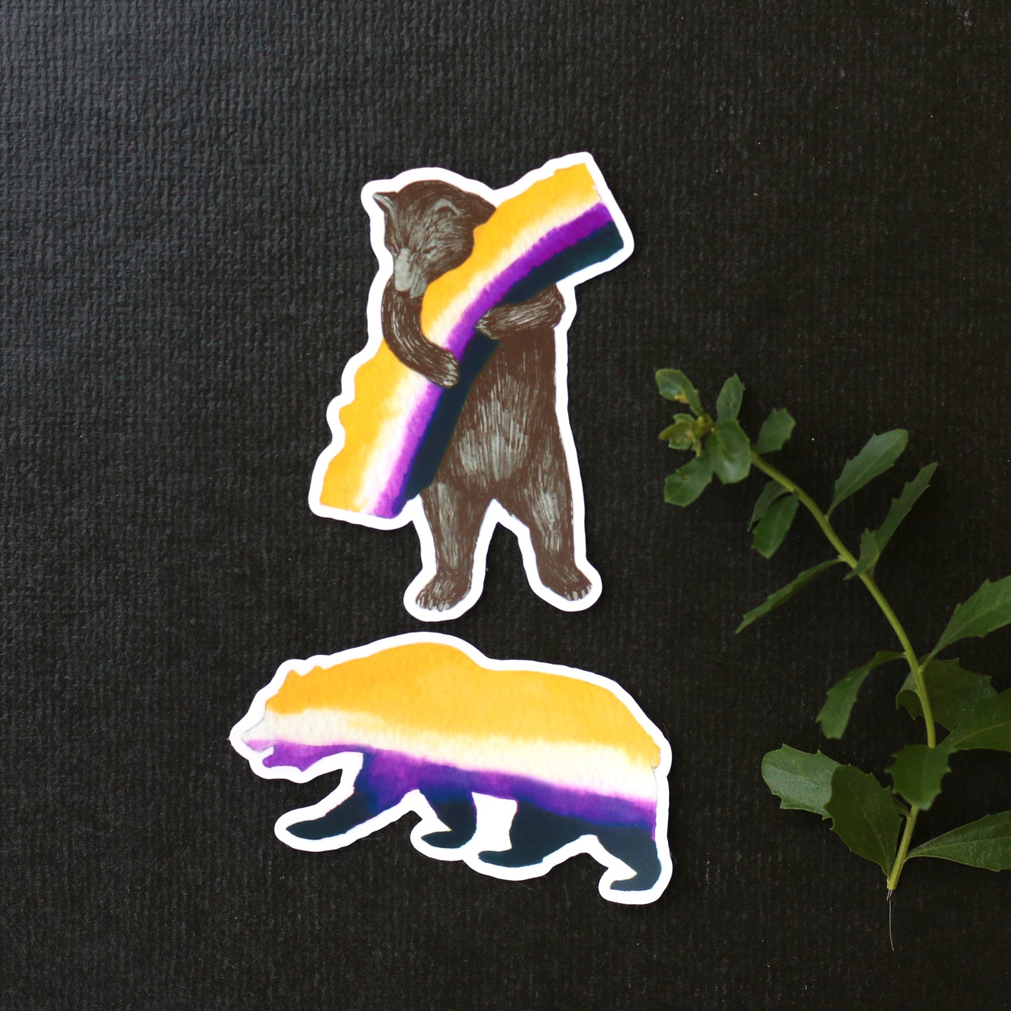 Nonbinary CA Pride Vinyl Stickers: Enby Flag Bears