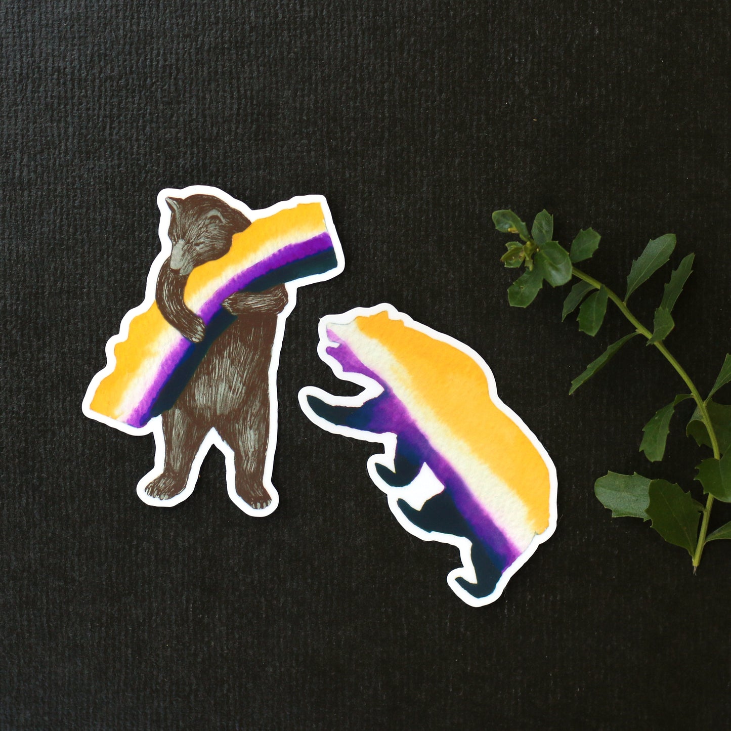 Nonbinary CA Pride Vinyl Stickers: Enby Flag Bears