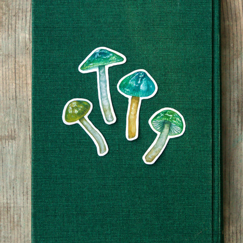 Load image 1 in gallery view. Parrot Waxcap Mushroom Vinyl Stickers: Hygrocybe psittacina