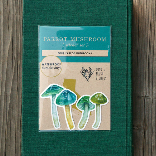 Load image 1 in gallery view. Parrot Waxcap Mushroom Vinyl Stickers: Hygrocybe psittacina