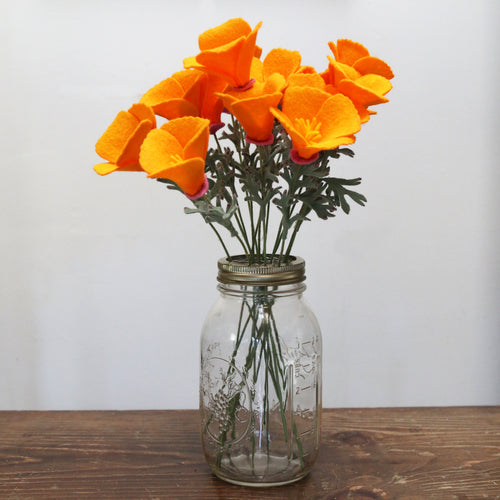 Load image 1 in gallery view. California Poppy Felt Flower - Eschscholzia californica - fiber sculpture, fabric flower