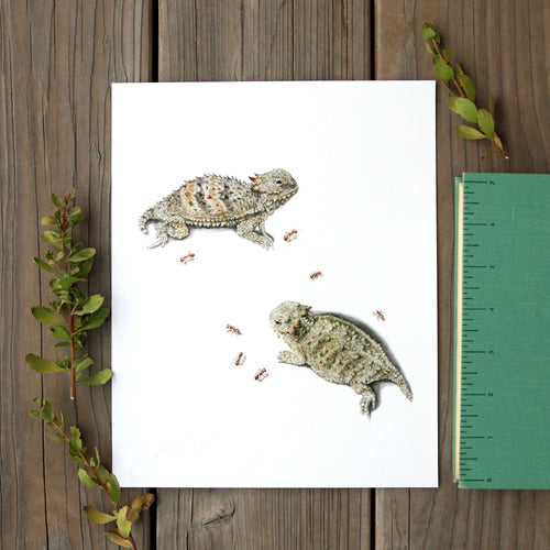Load image 1 in gallery view. Coast Horned Lizard 8x10 Print - Native California Wildlife, reptile watercolor print