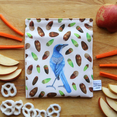 Load image 1 in gallery view. Scrub Jay Cache Snack Sandwich Bag - Zero Waste - Food Storage Bag - Eco-Friendly -Recycled Plastic Fabric