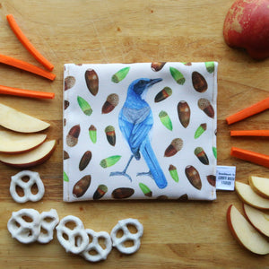 *Seconds Sale* - Scrub Jay Cache Snack Sandwich Bag - Zero Waste - Food Storage Bag - Eco-Friendly -Recycled Plastic Fabric