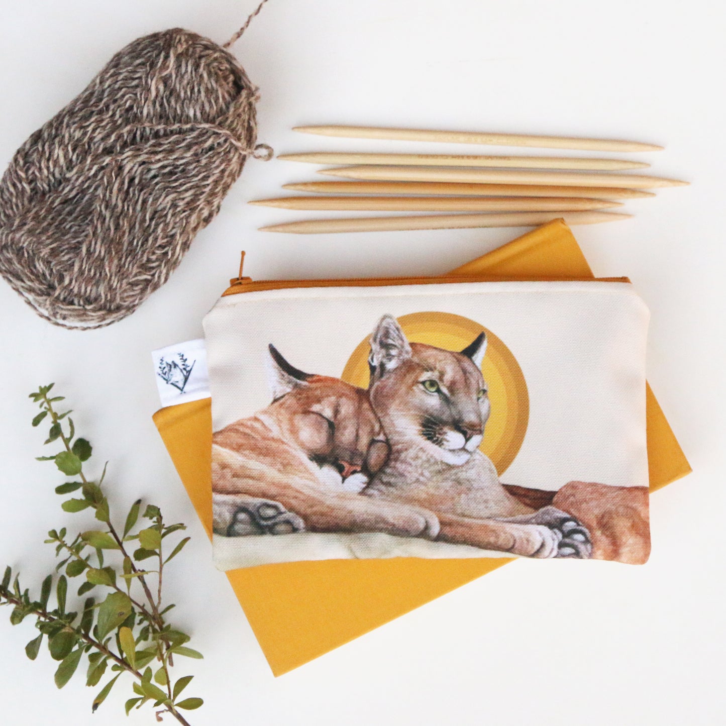 Medium Mountain Lions Zipper Pouch - Travel Organizer Bag, Flat Purse