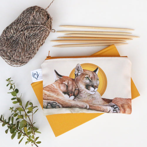 Load image 1 in gallery view. Medium Mountain Lions Zipper Pouch - Travel Organizer Bag, Flat Purse