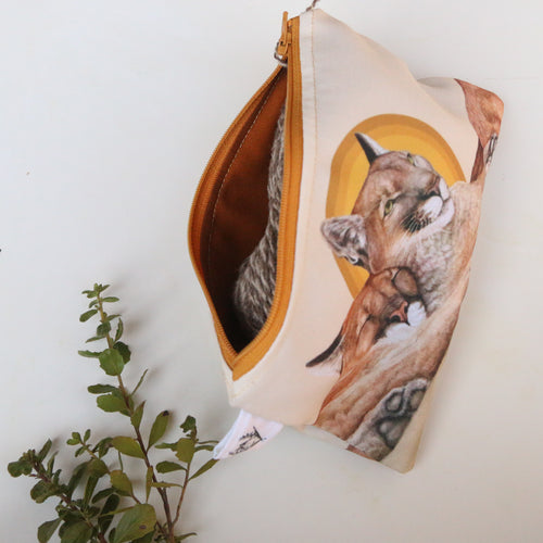 Load image 1 in gallery view. Medium Mountain Lions Zipper Pouch - Travel Organizer Bag, Flat Purse