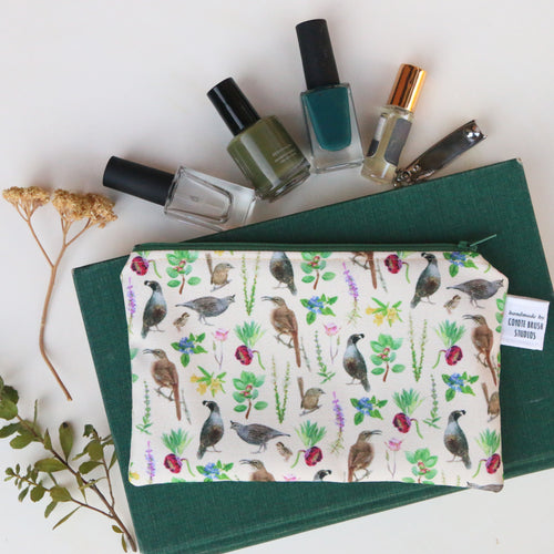 Load image 1 in gallery view. Medium Chaparral Birds and Plants Zipper Pouch - Travel Organizer Bag, Flat Purse