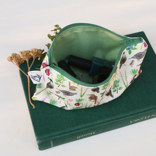 Load image 1 in gallery view. Medium Chaparral Birds and Plants Zipper Pouch - Travel Organizer Bag, Flat Purse