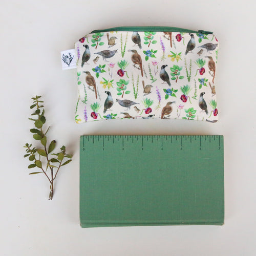Load image 1 in gallery view. Medium Chaparral Birds and Plants Zipper Pouch - Travel Organizer Bag, Flat Purse