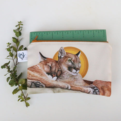 Load image 1 in gallery view. Medium Mountain Lions Zipper Pouch - Travel Organizer Bag, Flat Purse