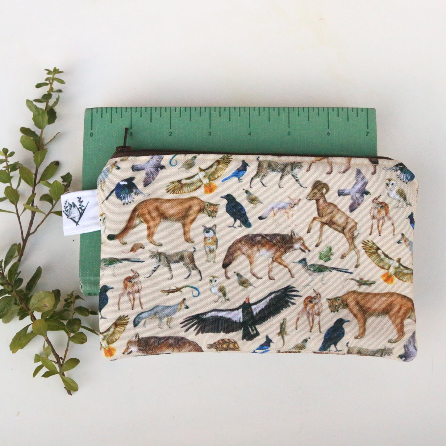 Medium California Wildlife Zipper Pouch - Travel Organizer Bag, Flat Purse