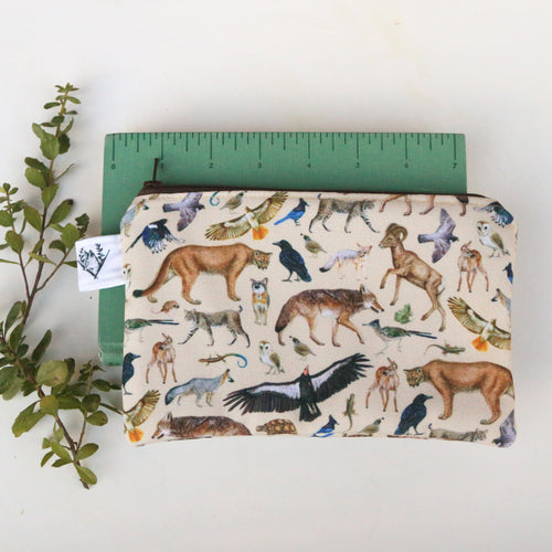 Load image 1 in gallery view. Medium California Wildlife Zipper Pouch - Travel Organizer Bag, Flat Purse