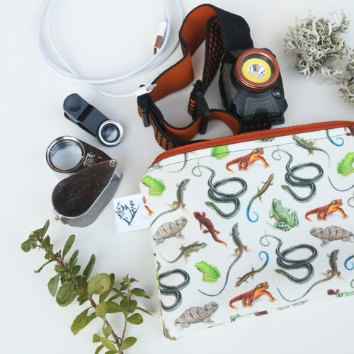 Load image 1 in gallery view. Medium California Reptiles and Amphibians Zipper Pouch - Travel Organizer Bag, Flat Purse
