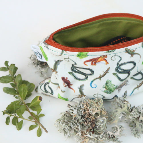 Load image 1 in gallery view. Medium California Reptiles and Amphibians Zipper Pouch - Travel Organizer Bag, Flat Purse