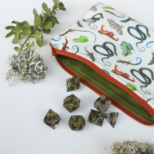 Load image 1 in gallery view. Medium California Reptiles and Amphibians Zipper Pouch - Travel Organizer Bag, Flat Purse