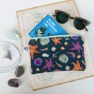 Tide Pools Zipper Pouch, Travel Organizer Bag, Flat Purse, Pencil and Art Case