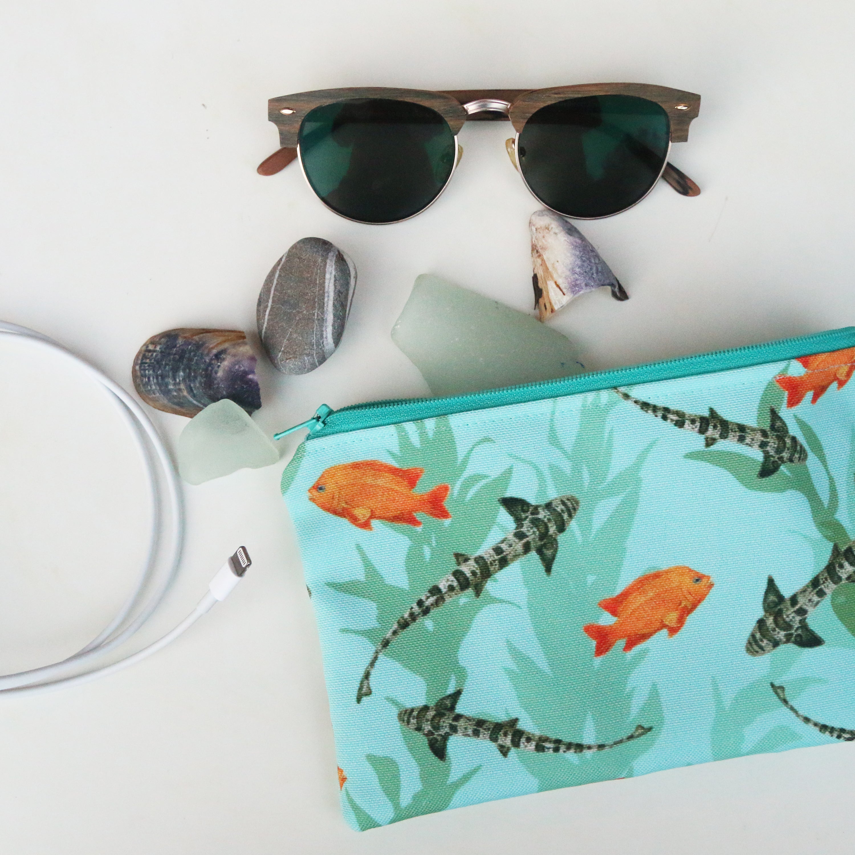 Medium Kelp Forest Zipper Pouch - Travel Organizer Bag, Flat Purse